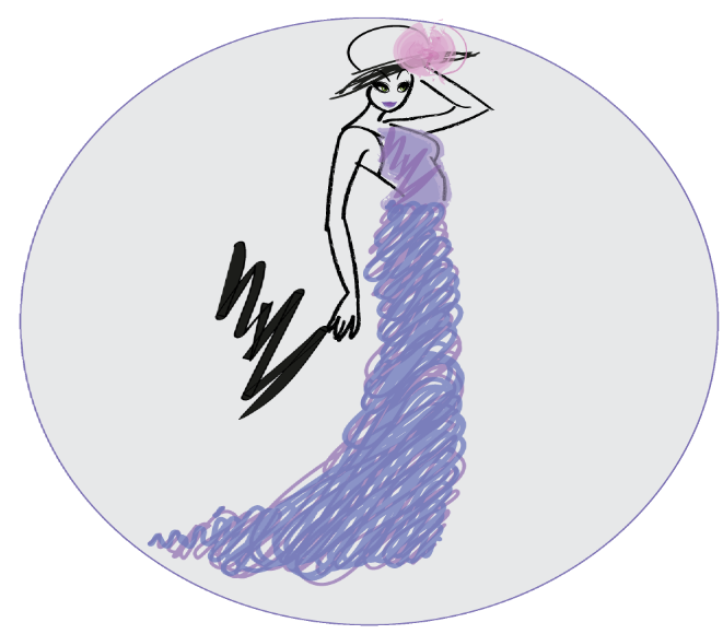 Modeillustration einer Frau im langen lila Kleid